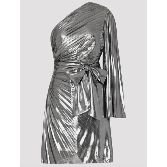 Milly Linden One-Shoulder Lamé Pleated Mini Dress – NWT – Size 2/XS - Picture 4 of 10